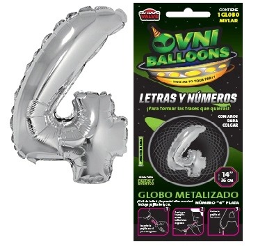 Imagen ilustrativa de GLOBO METALIZADO 14" X1 NUMERO 4 PLATEADO SKU#: 7798194154496