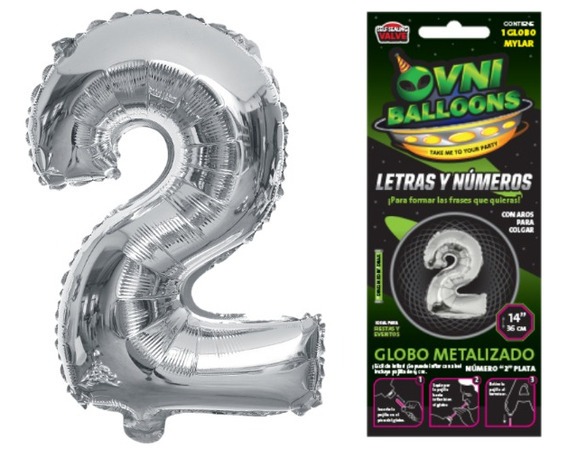 Imagen ilustrativa de GLOBO METALIZADO 14" X1 NUMERO 2 PLATEADO