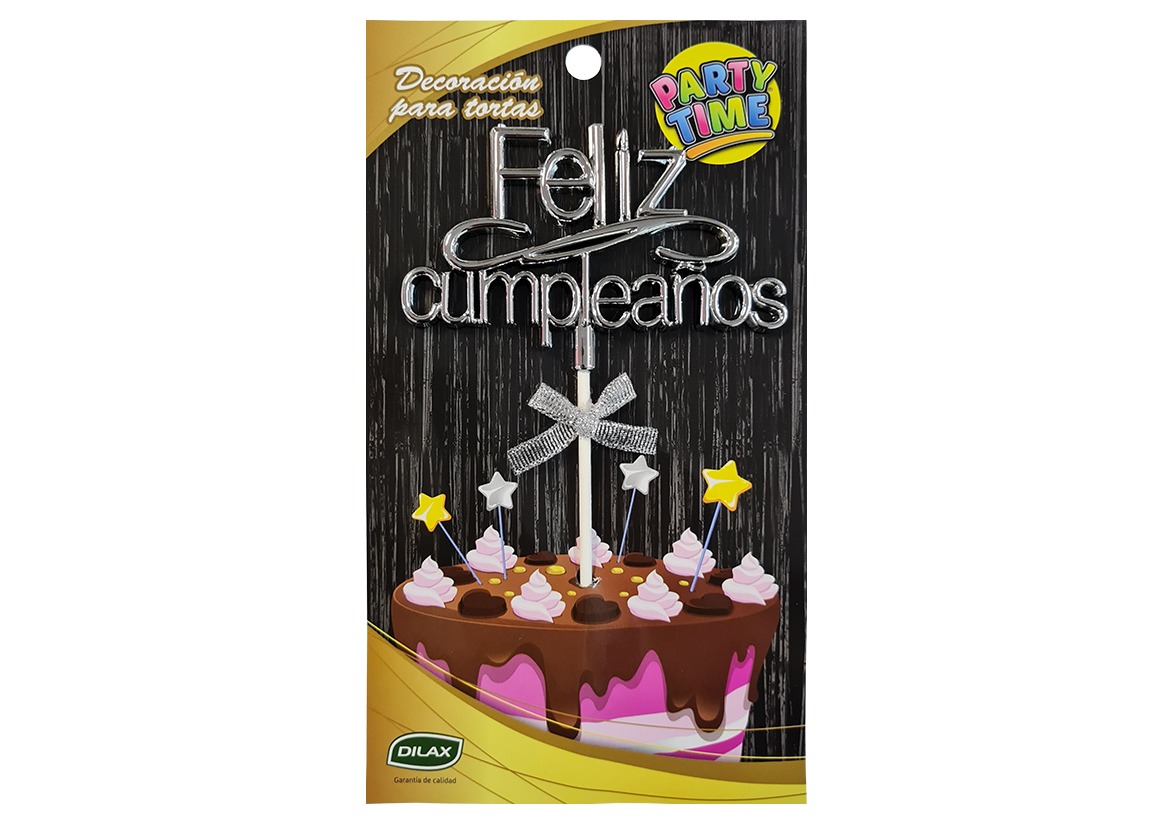Imagen ilustrativa de TOPPER PARA TORTA FELIZ CUMPLEAÑOS X1 PLATA