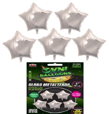 Imagen ilustrativa de GLOBO METALIZADO 5" SET X5 ESTRELLAS PLATA